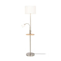 Lucande Aovan floor lamp, nickel, shelf, USB port