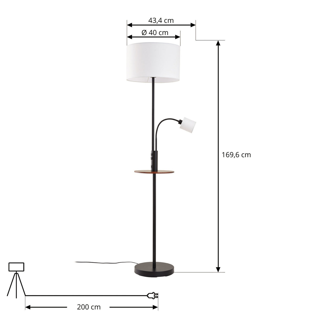 Aovan 67" Black Floor Lamp with Shelf