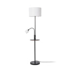 Lucande Aovan floor lamp, black, with shelf and USB port
