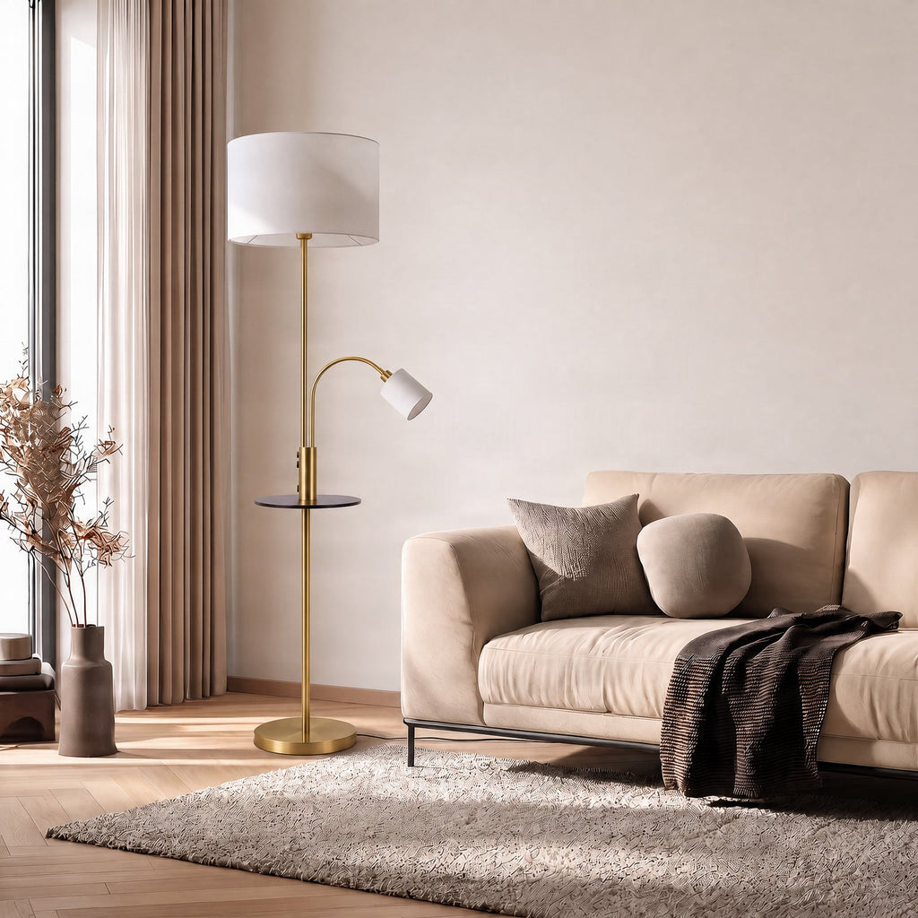 Aovan 67" Brass Floor Lamp with Shelf & USB Port