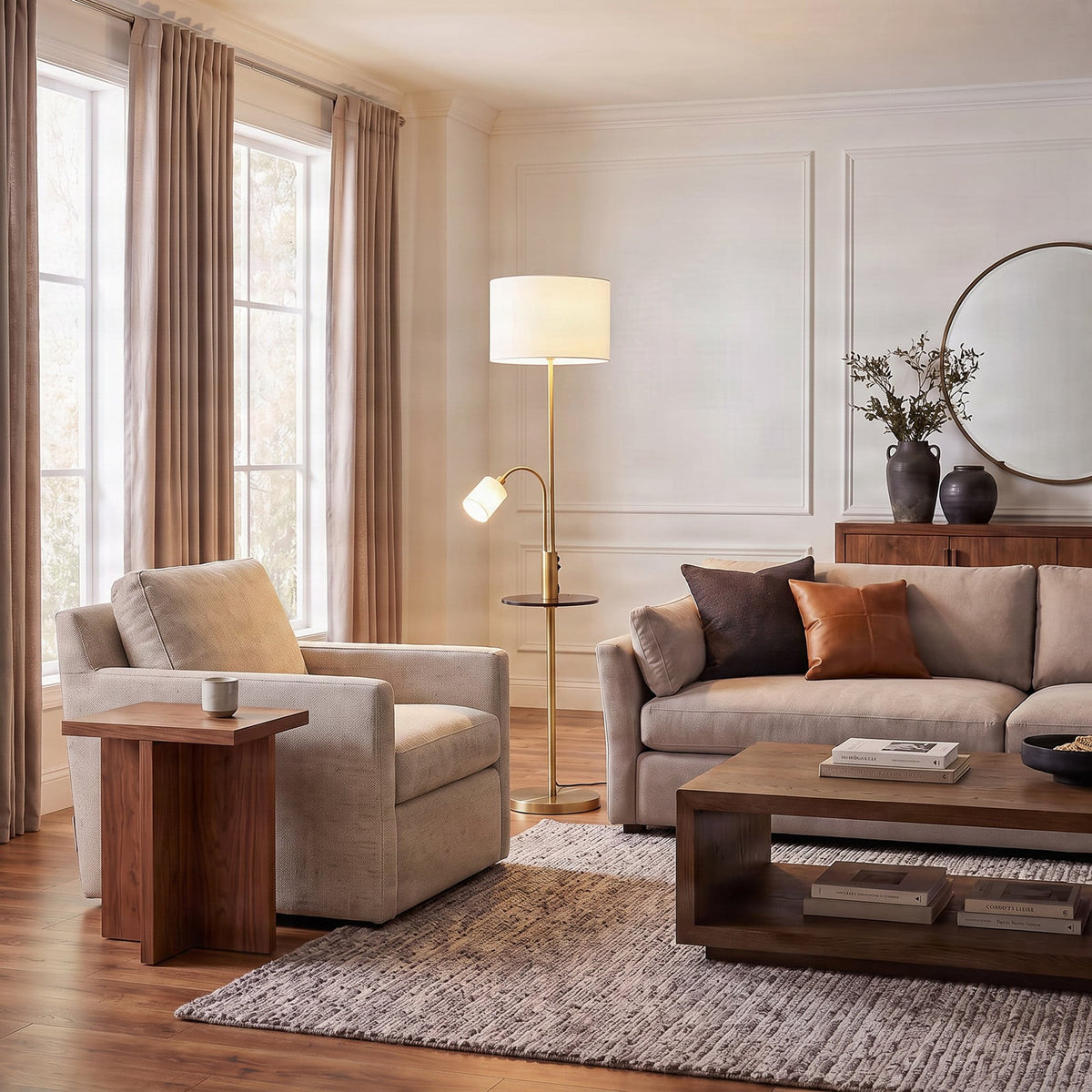 Aovan 67" Brass Floor Lamp with Shelf & USB Port