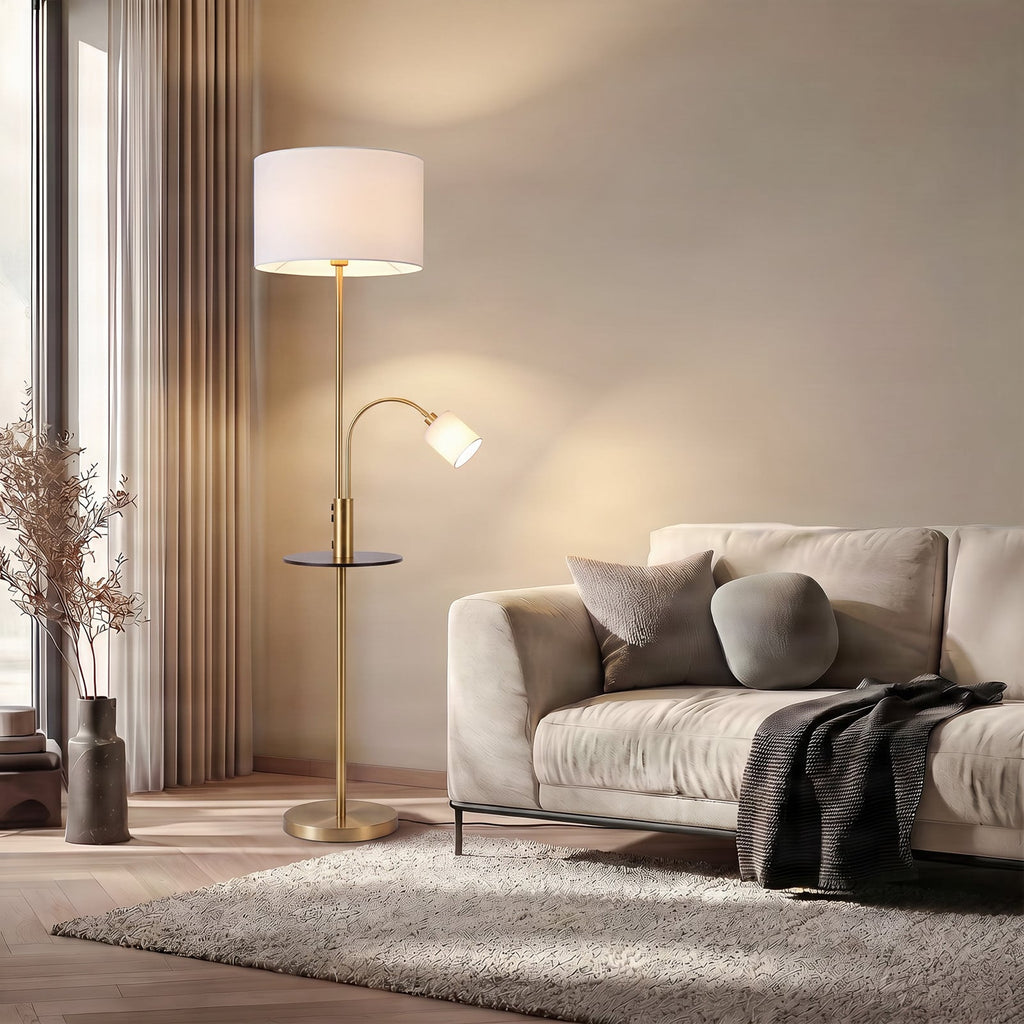 Aovan 67" Brass Floor Lamp with Shelf & USB Port