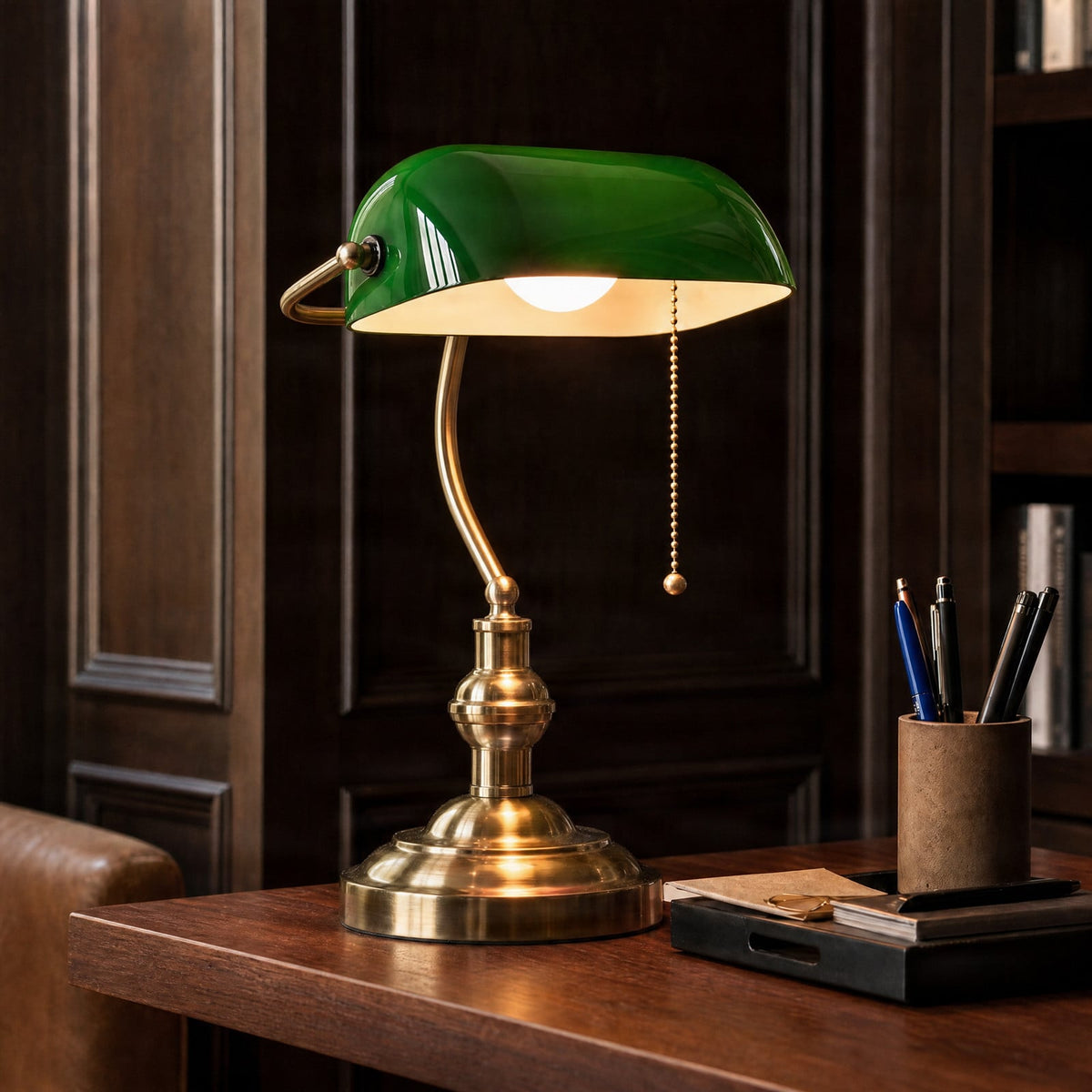 Lucande Milenka table lamp, brass, height 15.35 in, metal