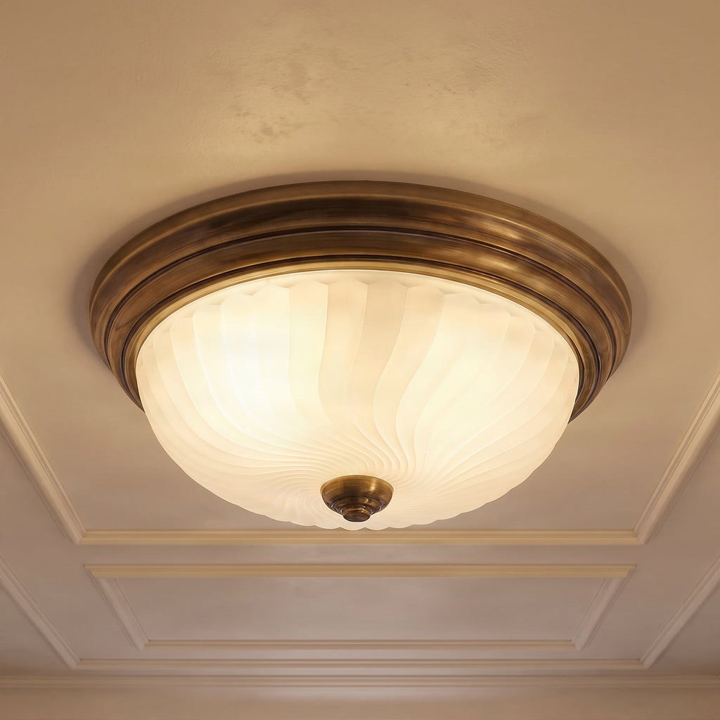 Lucande Pakka ceiling lamp, brass, glass, width 12 in