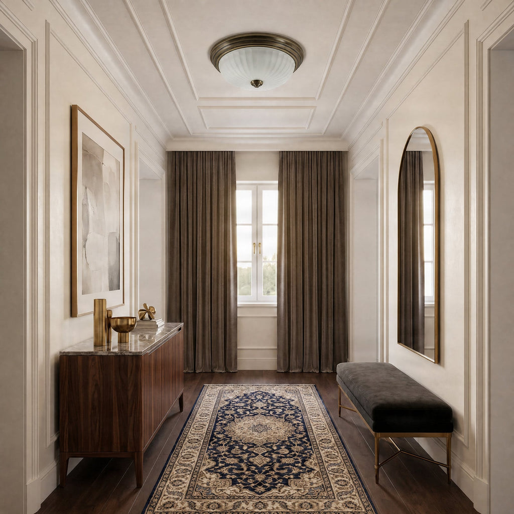 Lucande Pakka ceiling lamp, brass, glass, width 12 in