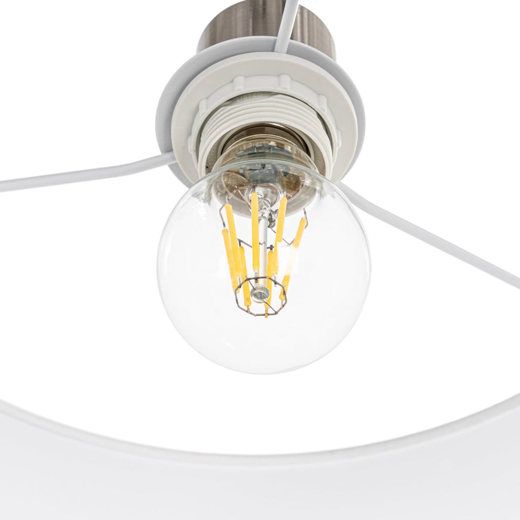 Lucande Belinda Arc Lamp, white, fabric/marble, 78.74 in