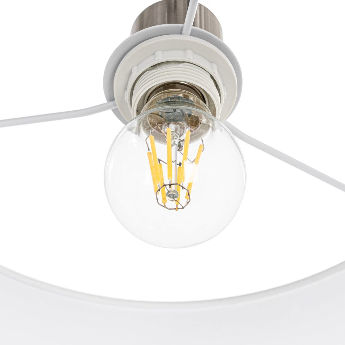 Lucande Belinda Arc Lamp, white, fabric/marble, 78.74 in