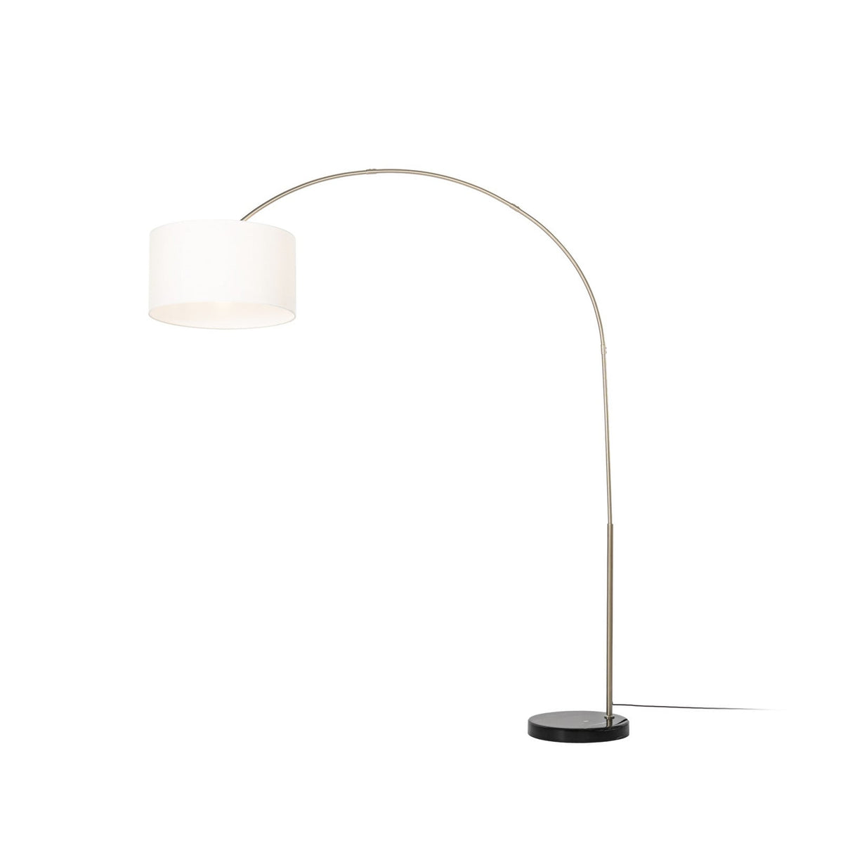 Lucande Belinda Arc Lamp, white, fabric/marble, 78.74 in