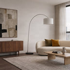 Lucande Belinda Arc Lamp, white, fabric/marble, 78.74 in
