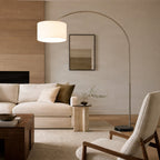 Lucande Belinda Arc Lamp, white, fabric/marble, 78.74 in