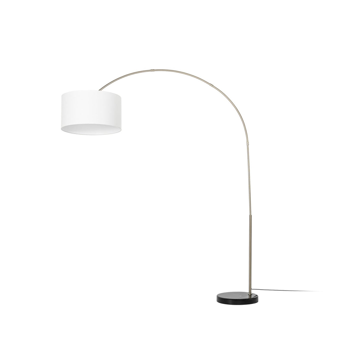 Lucande Belinda Arc Lamp, white, fabric/marble, 78.74 in