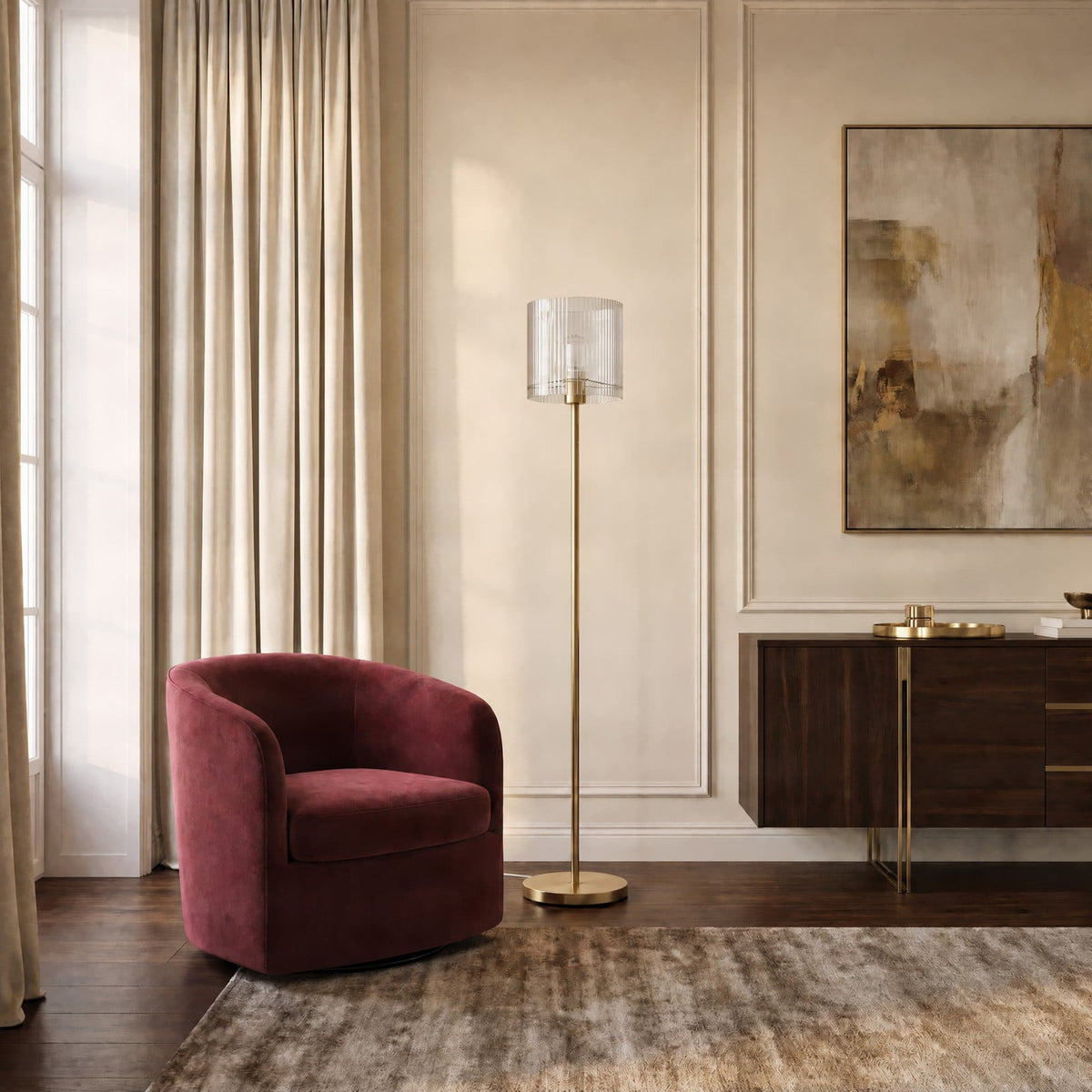 Lucande Carlie floor lamp, brass/clear, height 59.05 in