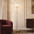 Lucande Carlie floor lamp, brass/clear, height 59.05 in