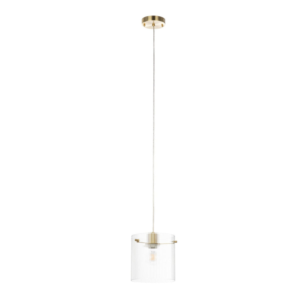 Lucande Carlie pendant light, 1-bulb, brass/clear, 7.87 in