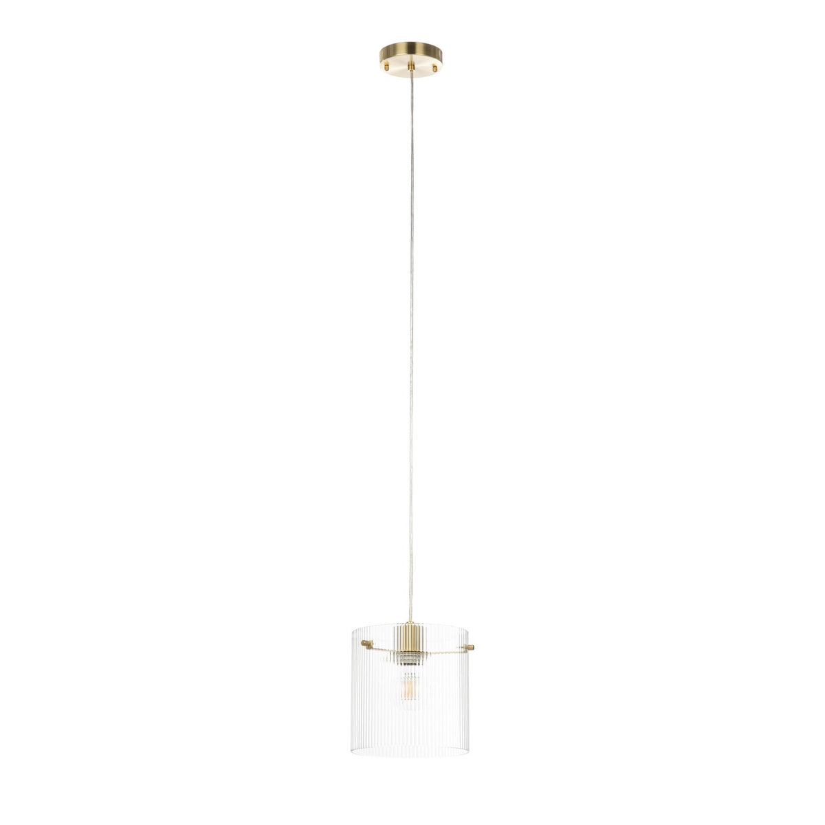 Lucande Carlie pendant light, 1-bulb, brass/clear, 7.87 in