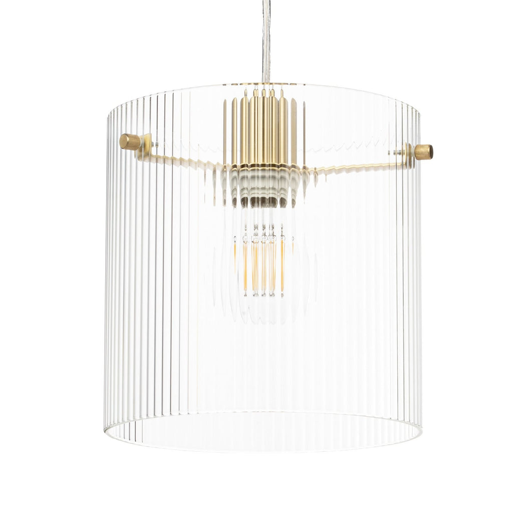 Lucande Carlie pendant light, 1-bulb, brass/clear, 7.87 in