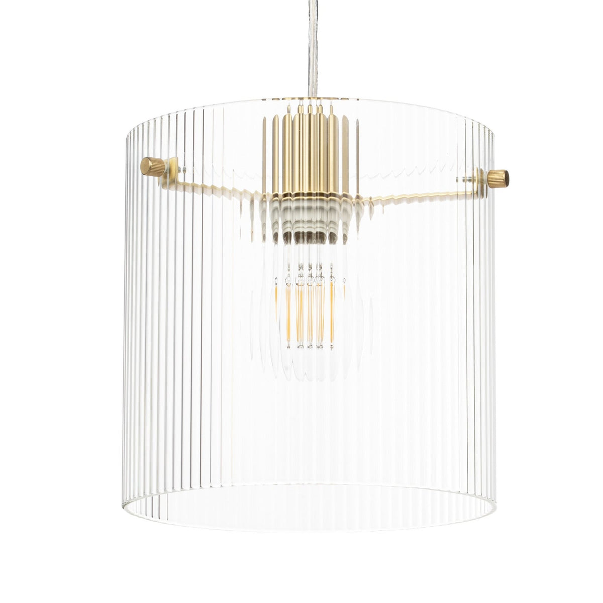 Lucande Carlie pendant light, 1-bulb, brass/clear, 7.87 in