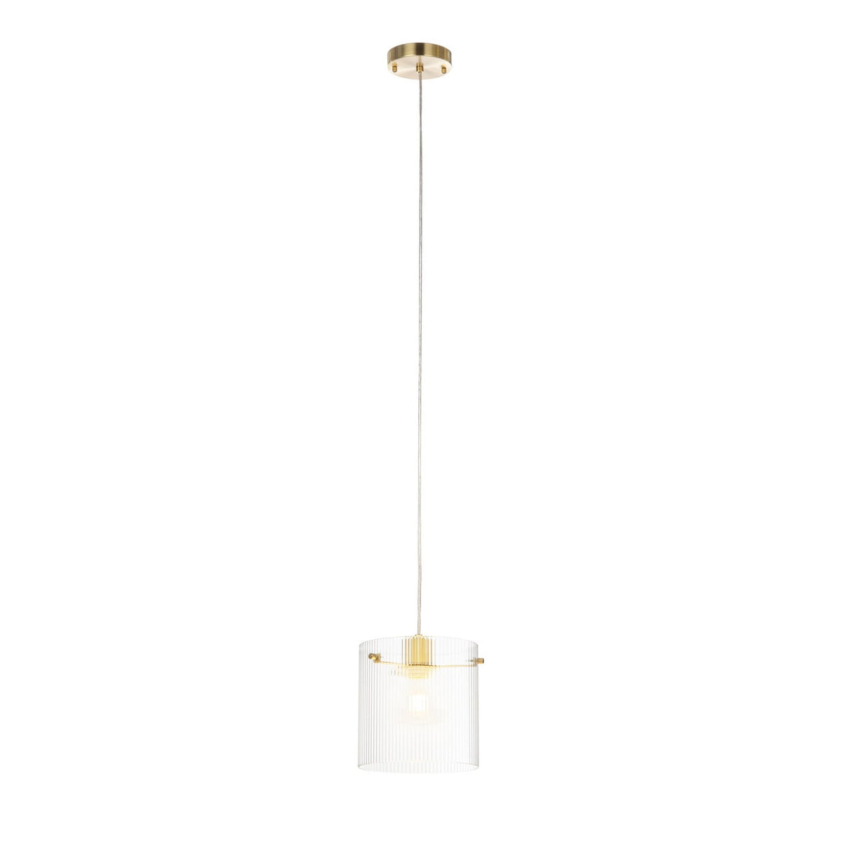 Lucande Carlie pendant light, 1-bulb, brass/clear, 7.87 in