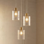Lucande Carlie hanging light, 3-bulb, brass/clear, Ø 12.21 in