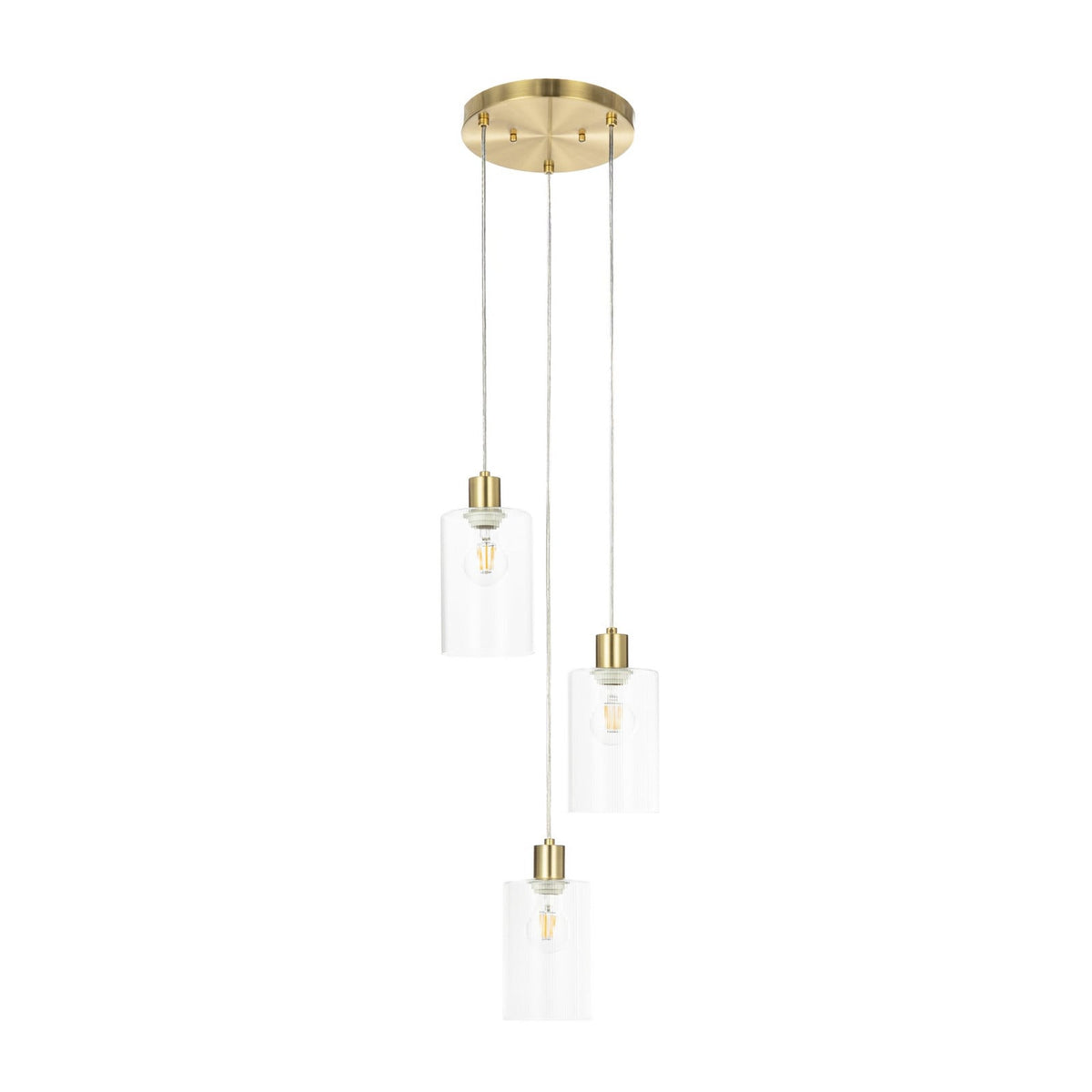 Lucande Carlie hanging light, 3-bulb, brass/clear, Ø 12.21 in