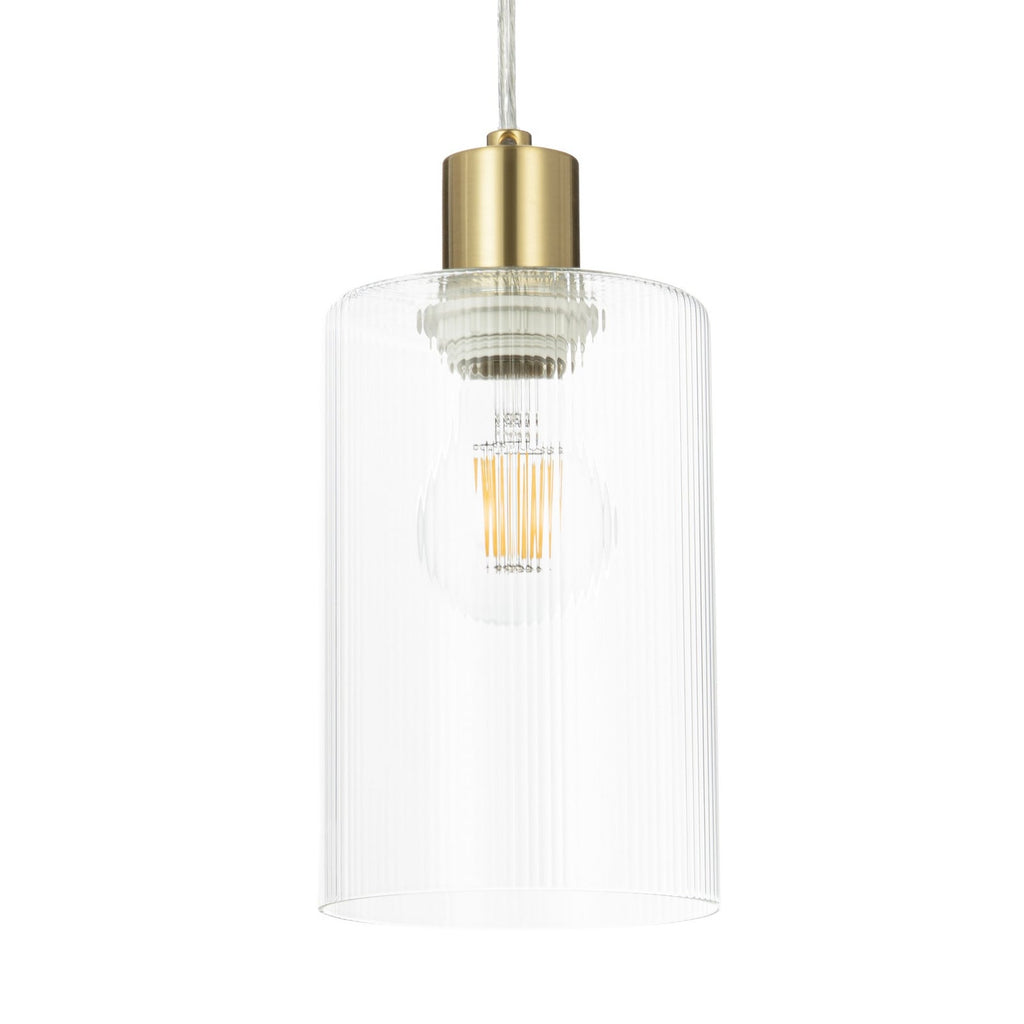 Lucande Carlie hanging light, 3-bulb, brass/clear, Ø 12.21 in