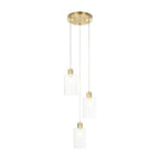 Lucande Carlie hanging light, 3-bulb, brass/clear, Ø 12.21 in