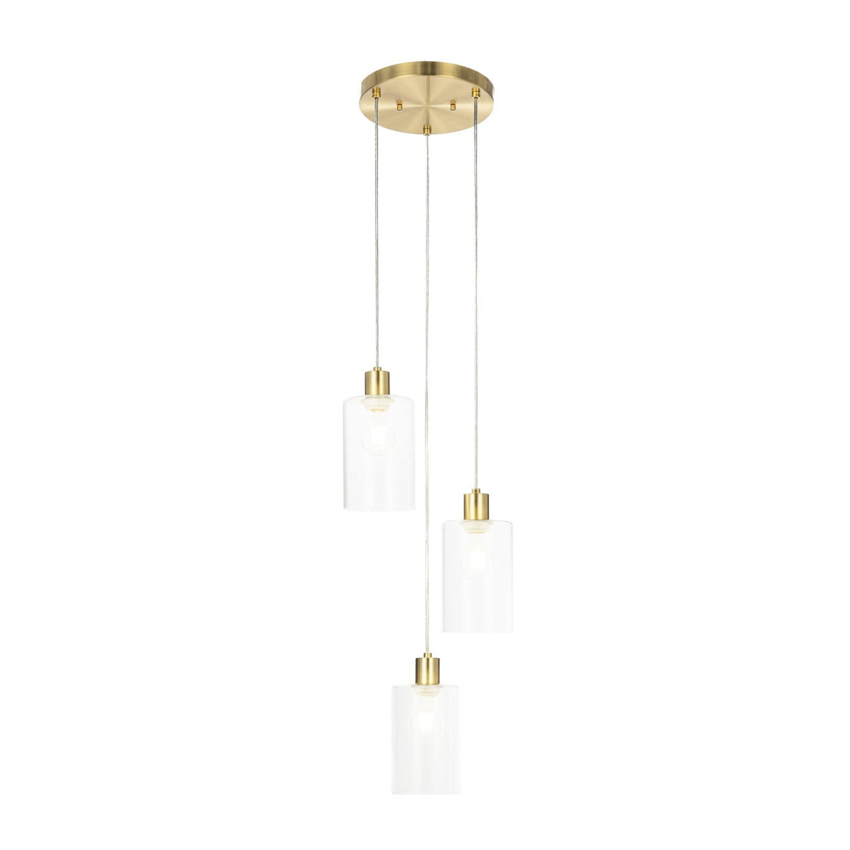Lucande Carlie hanging light, 3-bulb, brass/clear, Ø 12.21 in