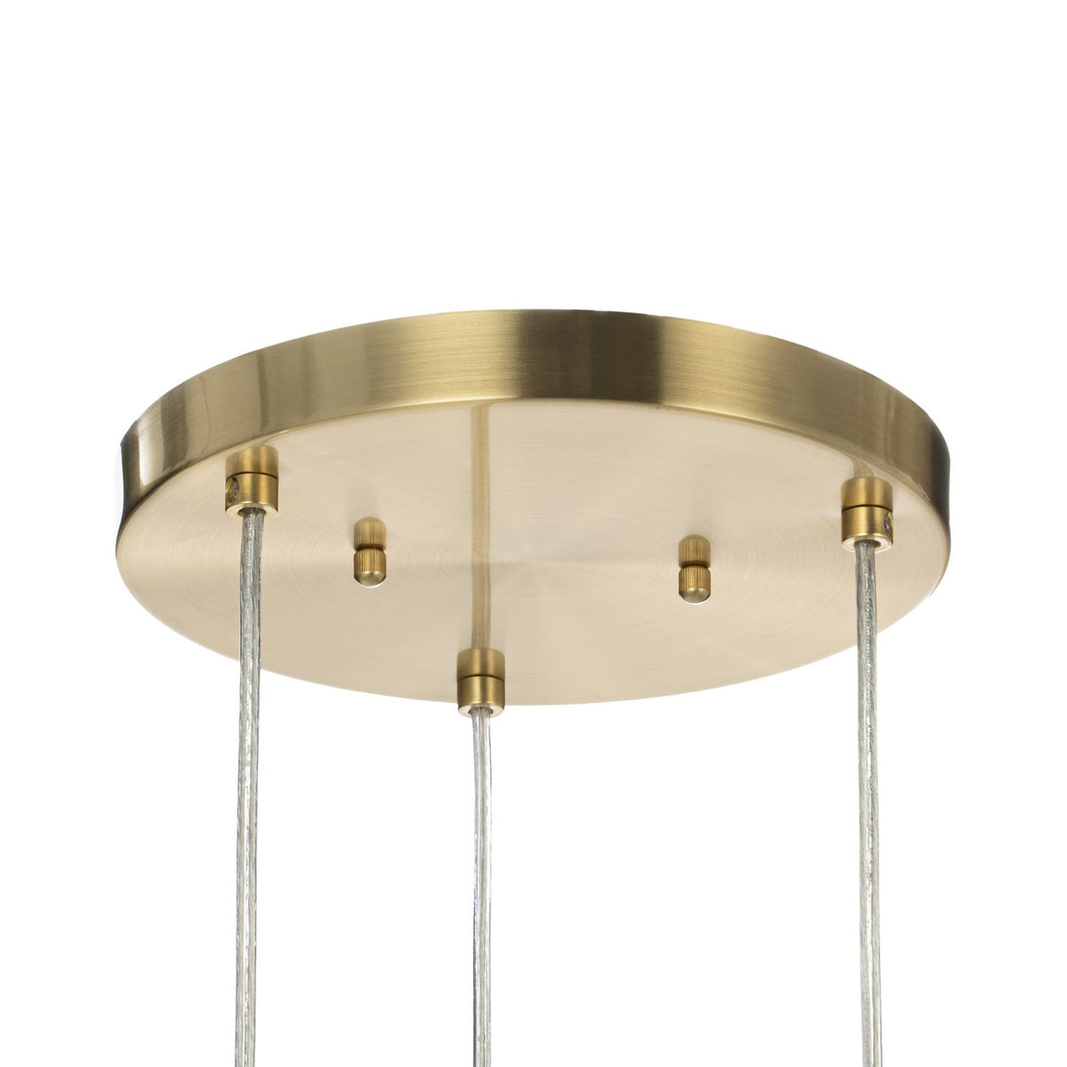 Lucande Carlie hanging light, 3-bulb, brass/clear, Ø 12.21 in