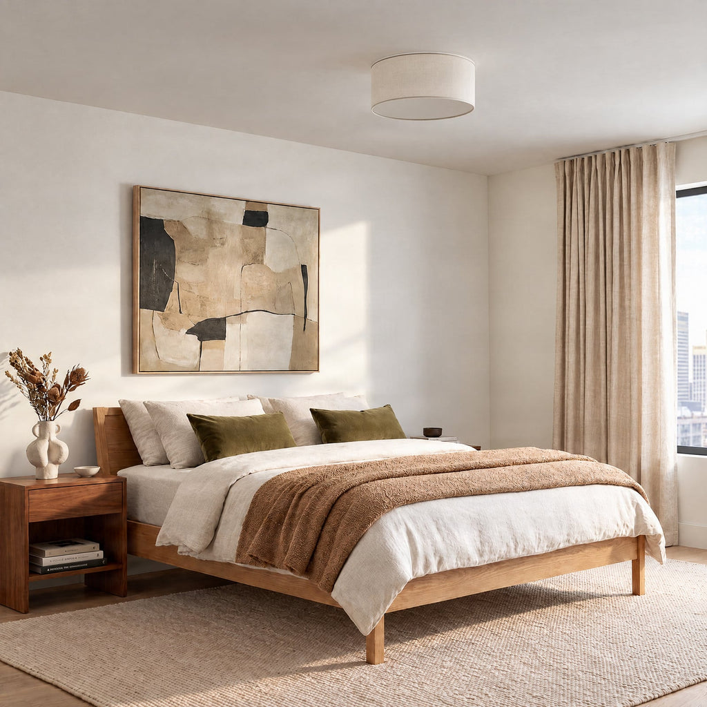 Avery 14" Beige Fabric Ceiling Light