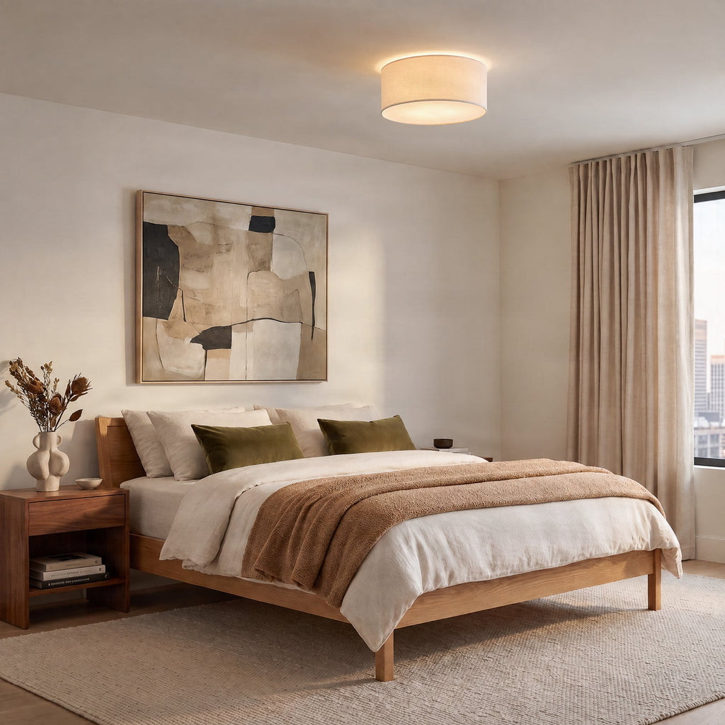 Avery 14" Beige Fabric Ceiling Light