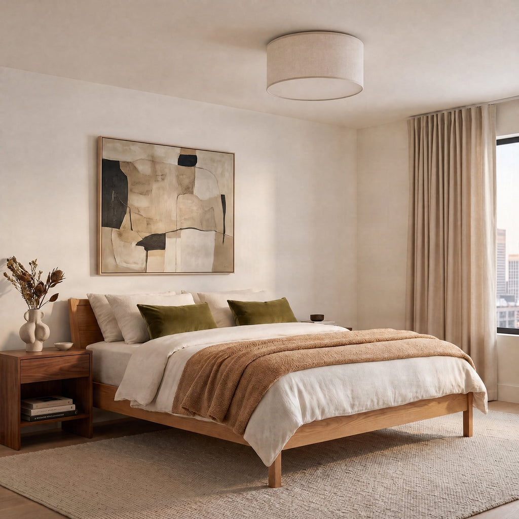 Lucande Avery ceiling light, 13.7 in, beige, fabric