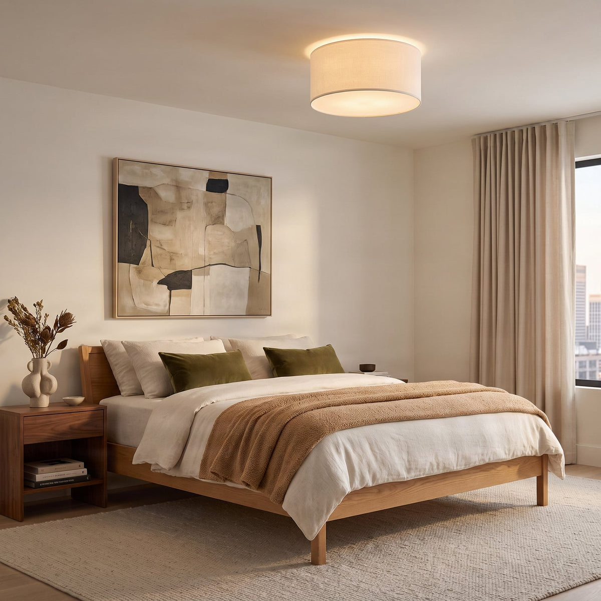 Lucande Avery ceiling light, 13.7 in, beige, fabric