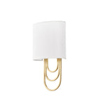 Lucande Glam wall light, white/brass, 14.7 in, fabric