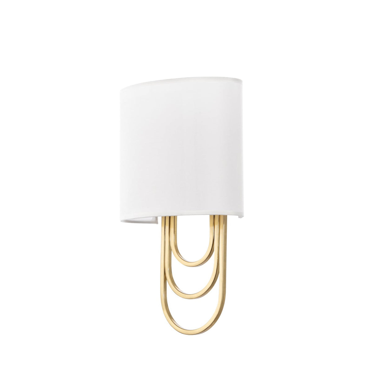 Lucande Glam wall light, white/brass, 14.7 in, fabric