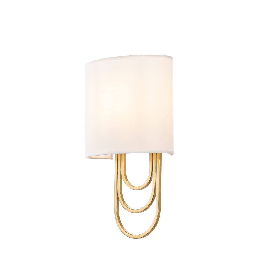Lucande Glam wall light, white/brass, 14.7 in, fabric