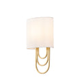 Lucande Glam wall light, white/brass, 14.7 in, fabric