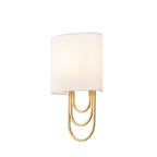 Lucande Glam wall light, white/brass, 14.7 in, fabric