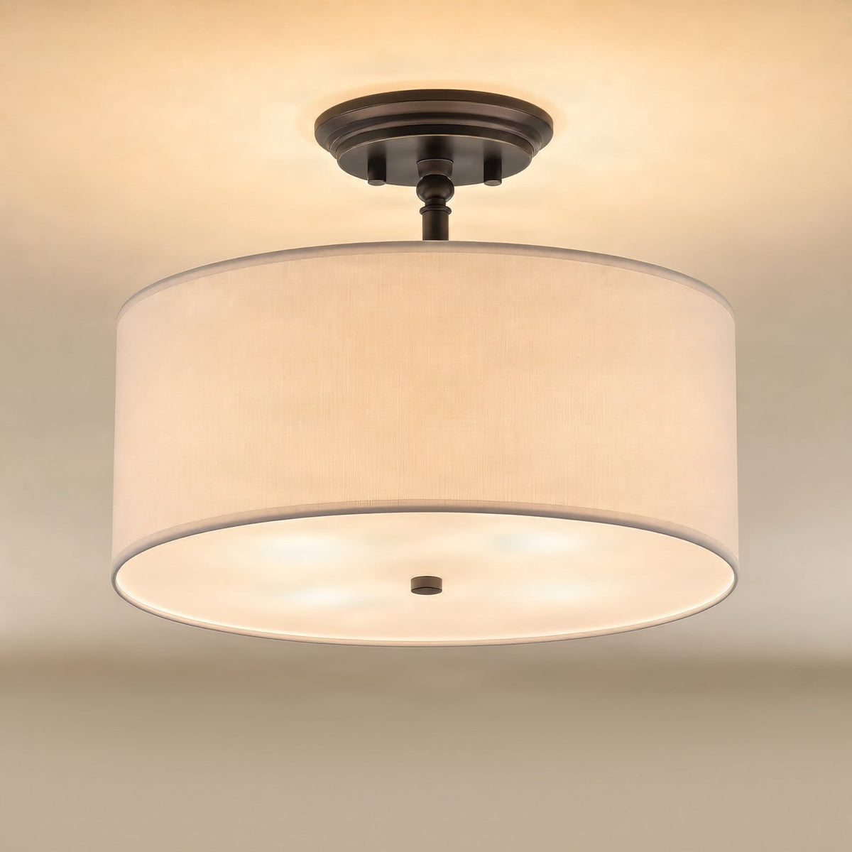Lucande Blake ceiling light, Ø 15 in, white, fabric