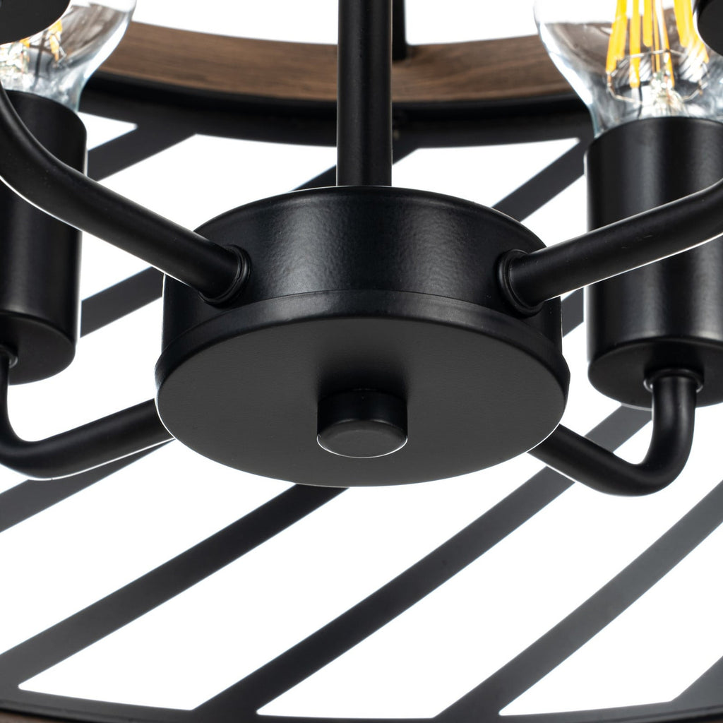 Lucande Brook ceiling light, Ø 16 in, 4-bulb, black/wood