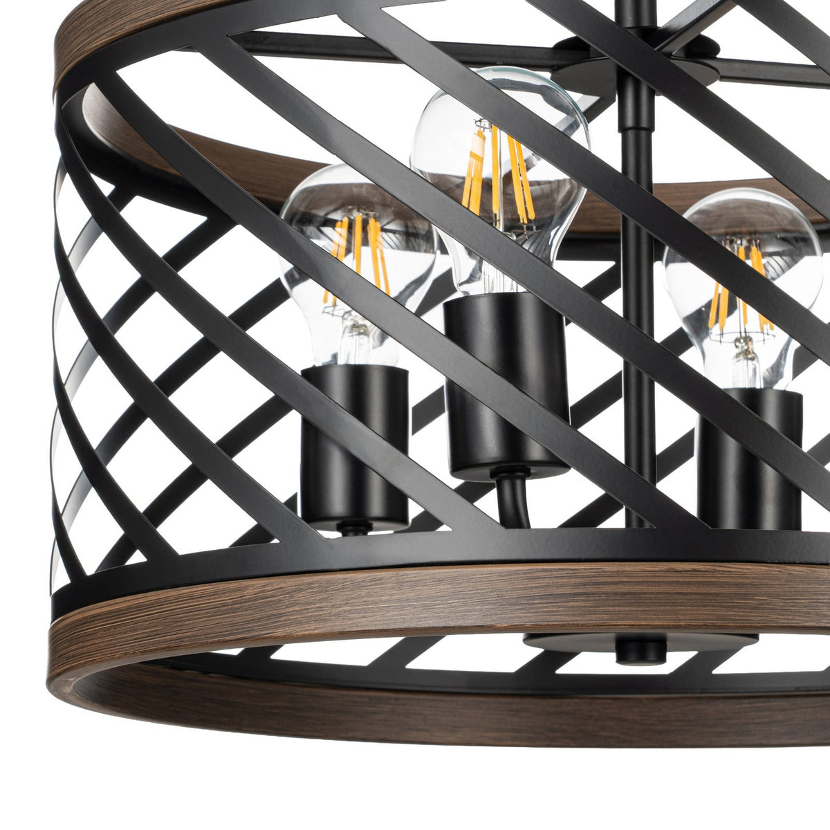 Lucande Brook ceiling light, Ø 16 in, 4-bulb, black/wood