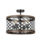 Lucande Brook ceiling light, Ø 16 in, 4-bulb, black/wood