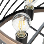 Lucande Brook pendant light, Ø 19.6 in, 5-bulb, black/wood