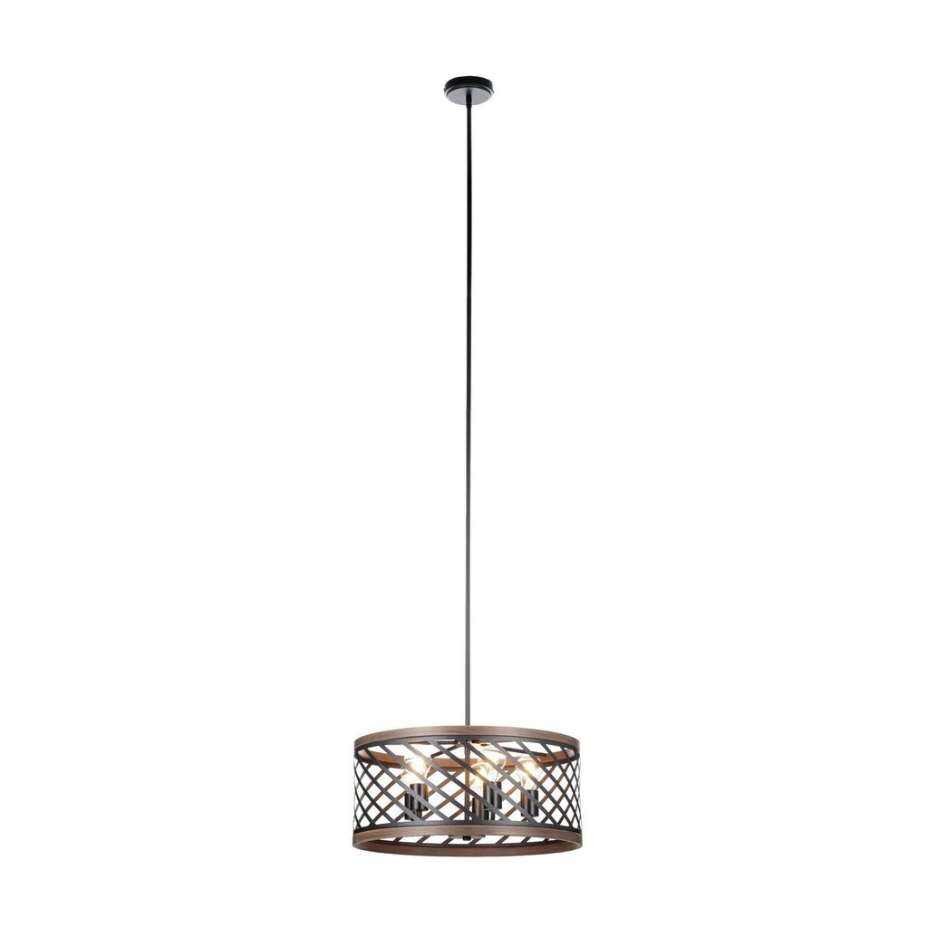 Lucande Brook pendant light, Ø 19.6 in, 5-bulb, black/wood