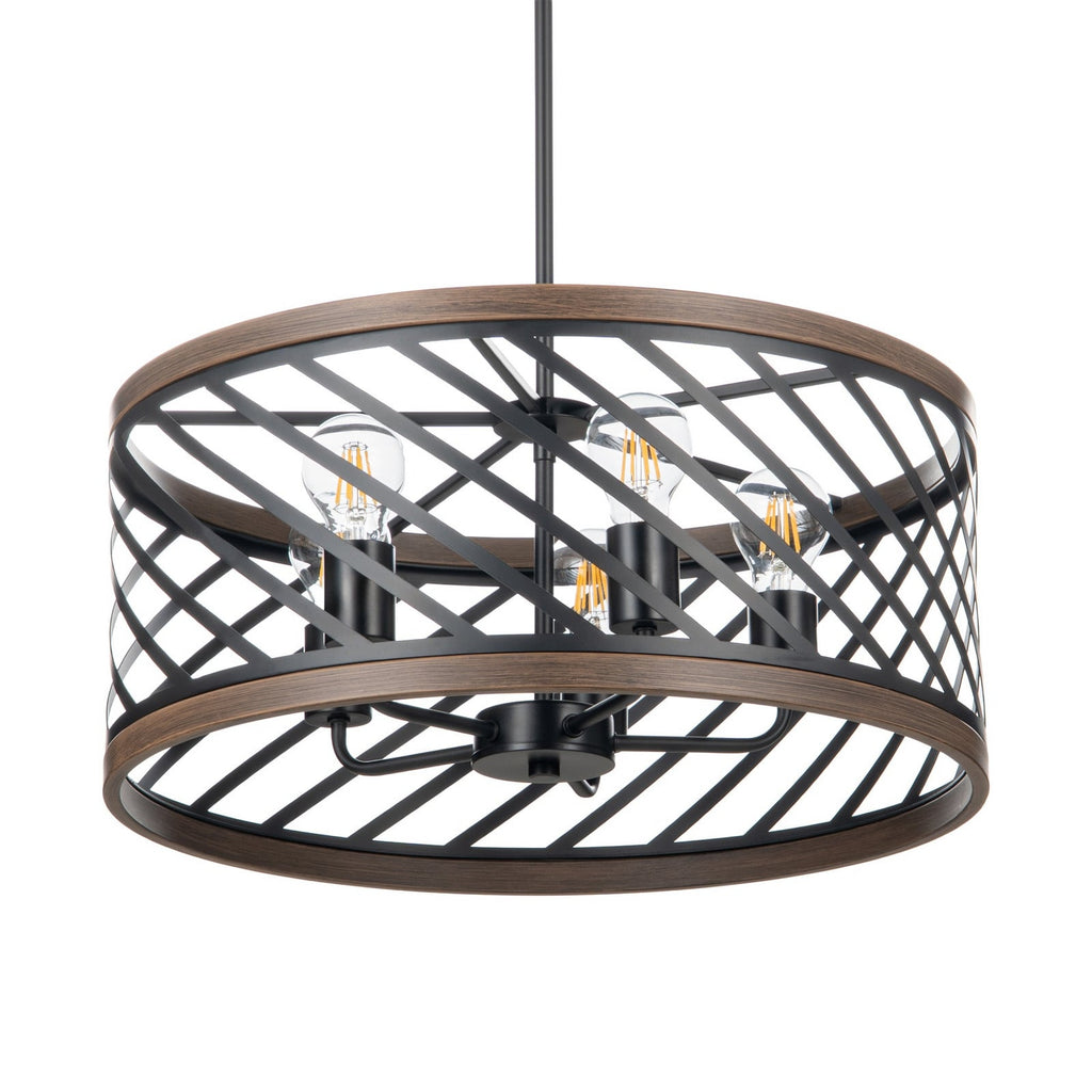 Lucande Brook pendant light, Ø 19.6 in, 5-bulb, black/wood