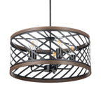 Lucande Brook pendant light, Ø 19.6 in, 5-bulb, black/wood