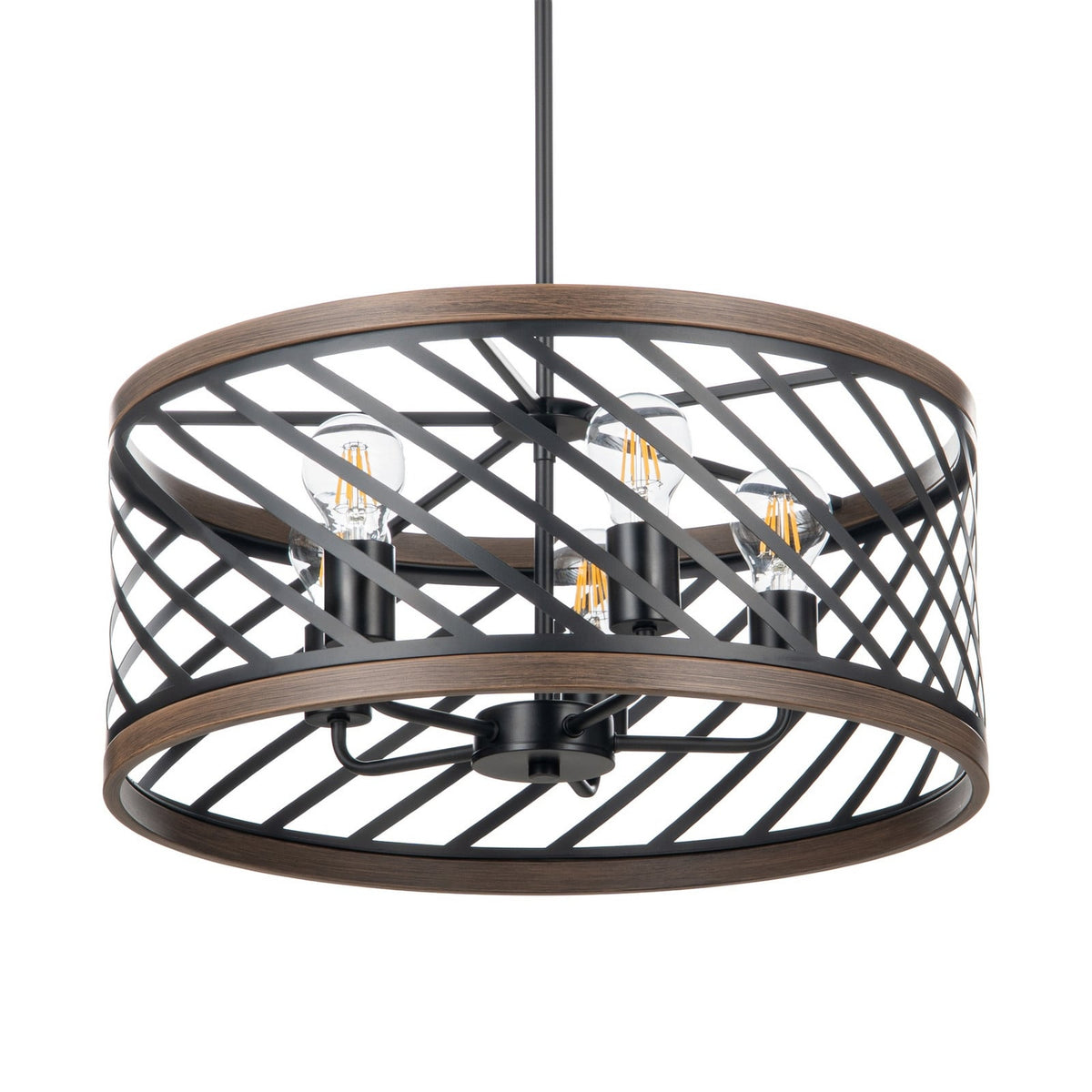 Lucande Brook pendant light, Ø 19.6 in, 5-bulb, black/wood