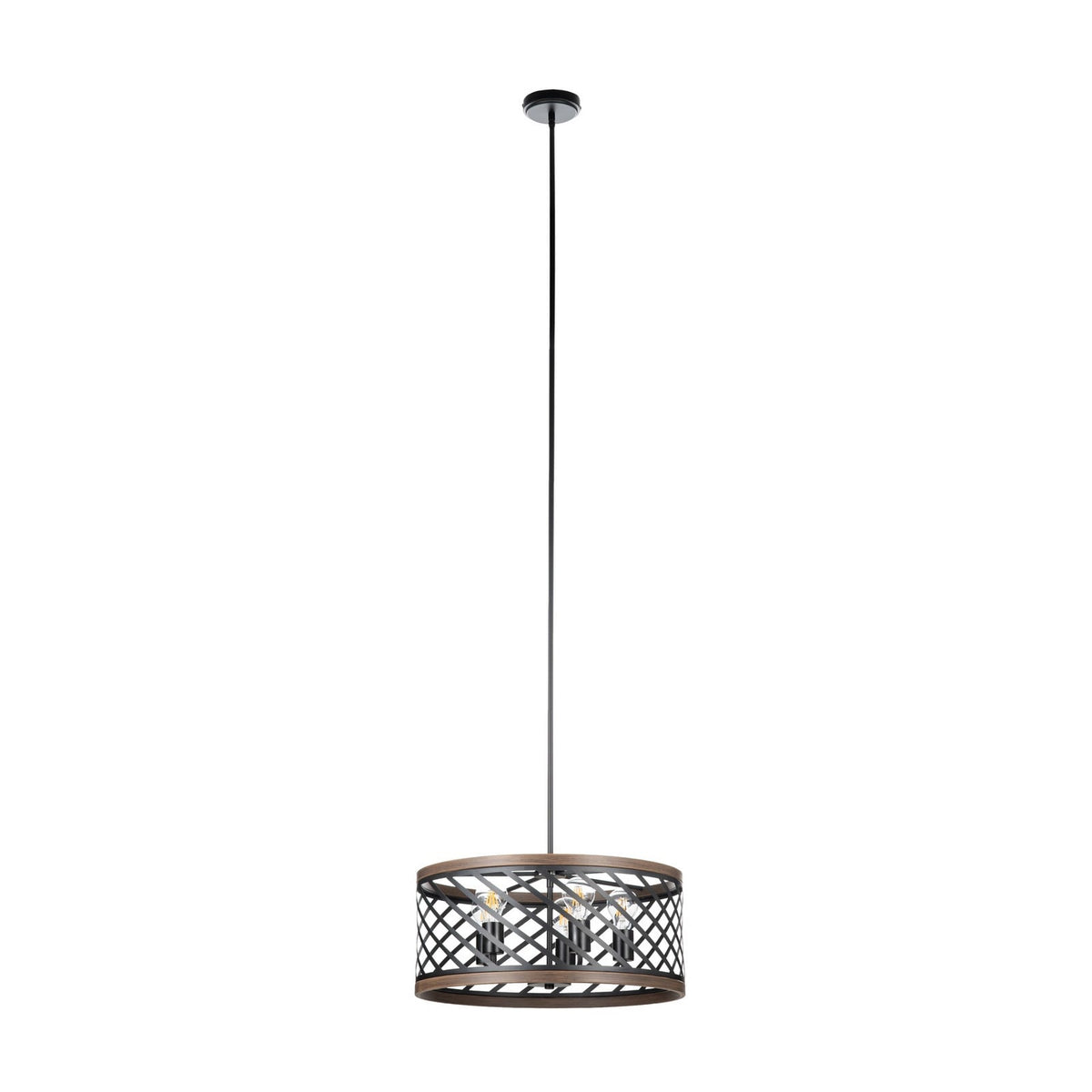Lucande Brook pendant light, Ø 19.6 in, 5-bulb, black/wood