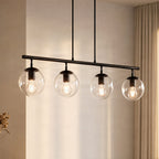 Lucande Oscar pendant light, 36 in, 4-bulb, black, glass
