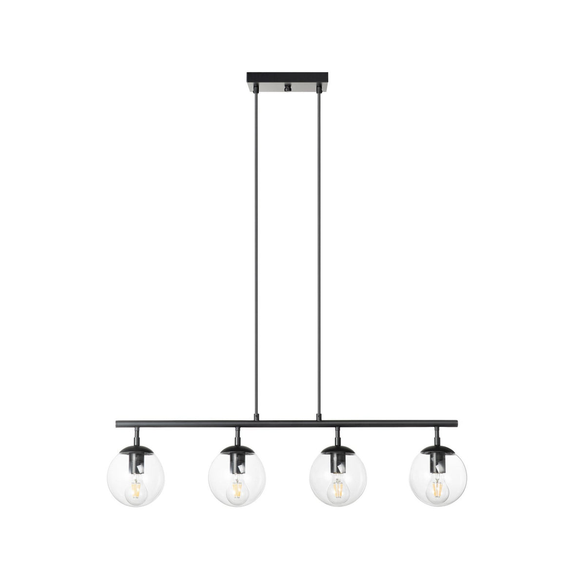 Lucande Oscar pendant light, 36 in, 4-bulb, black, glass