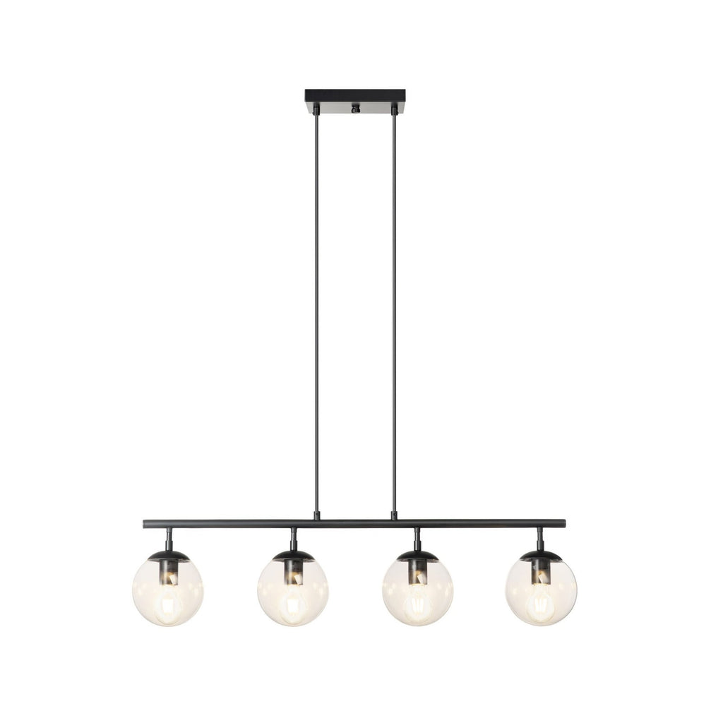 Lucande Oscar pendant light, 36 in, 4-bulb, black, glass